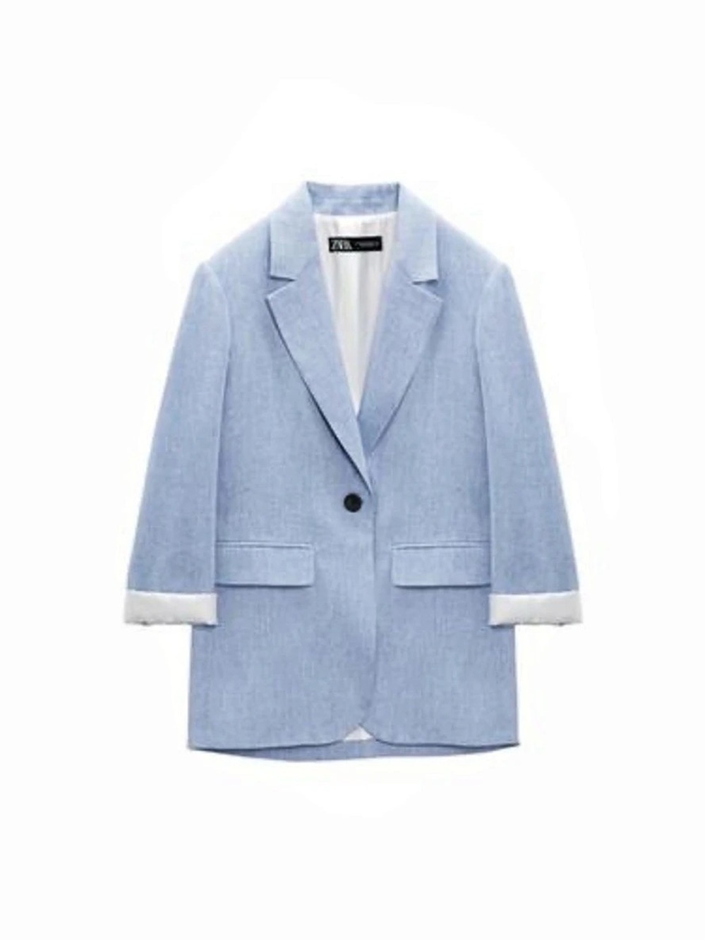 ZARA Women's Blue Linen Blazer Like New
